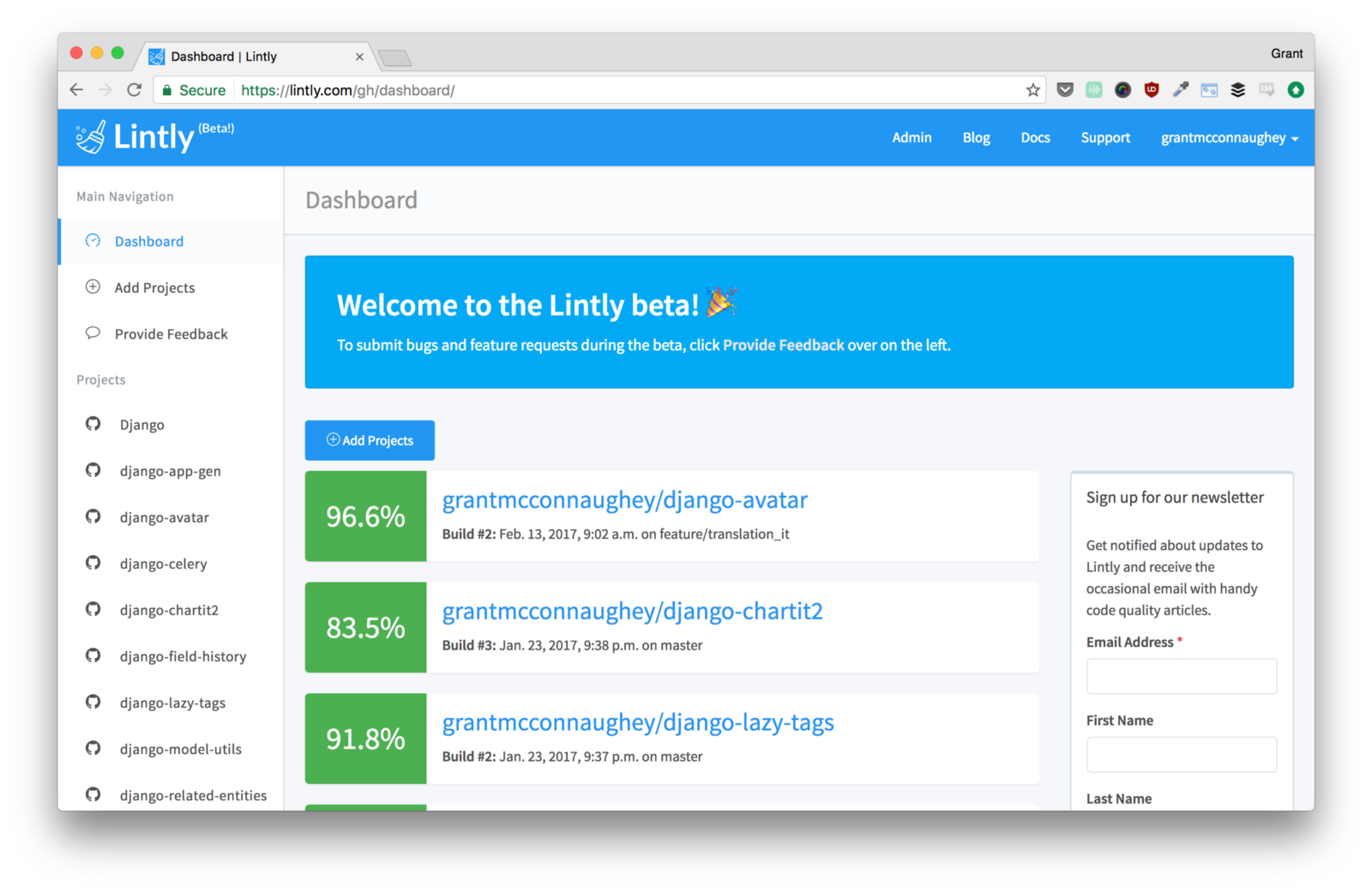 The Lintly Dashboard